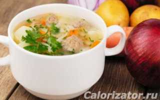 Суп картофельный с мясными фрикадельками: калорийность на 100 г, белки, жиры, углеводы